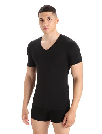 Black Icebreaker Merino Anatomica Short Sleeve V Neck T-Shirt Men's Underwear | AU 1295XYUF